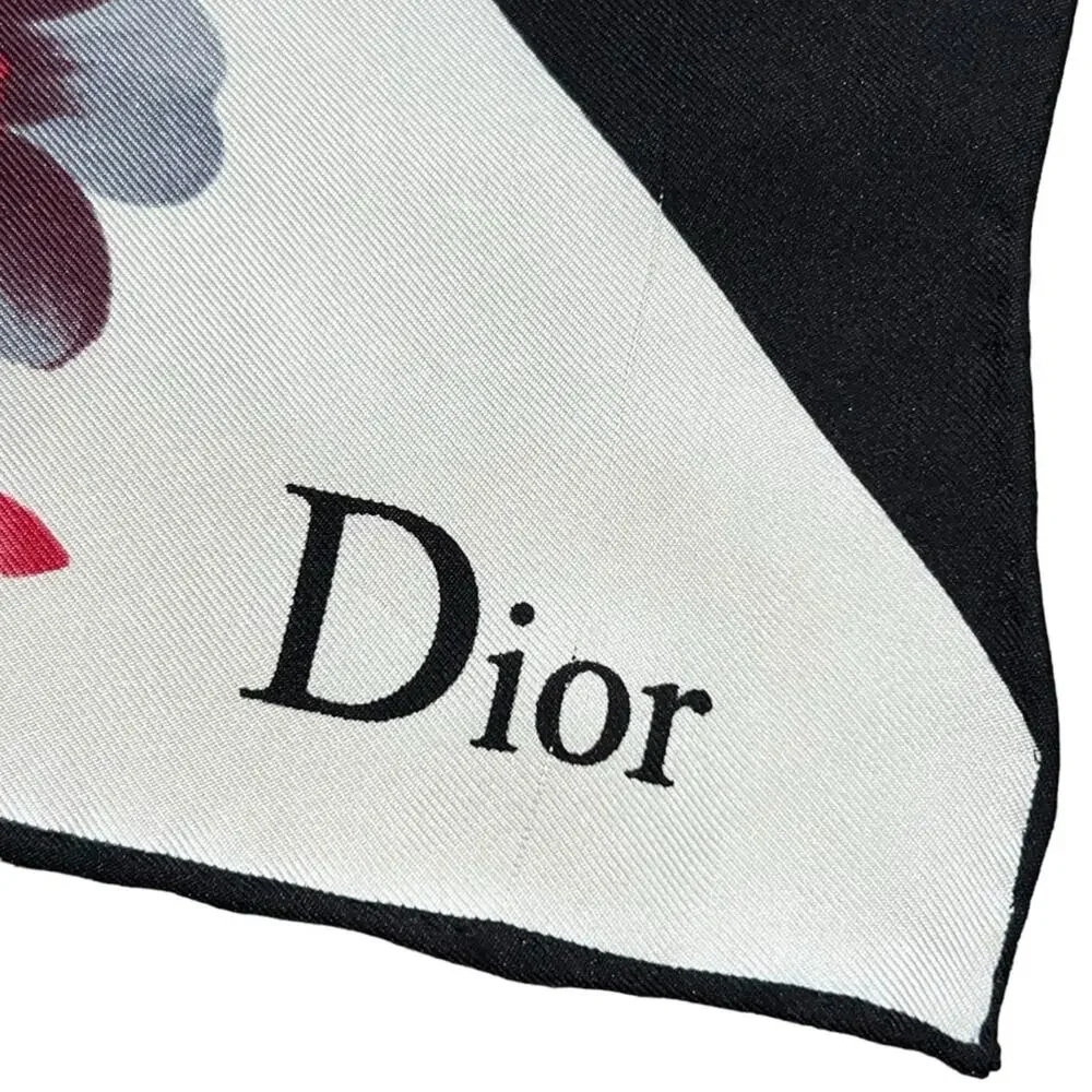 AUTH VTG Christian Dior Dolls Logo Floral Print Silk Large Square Scarf Top